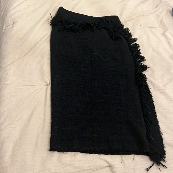 ZARA BLACK Textured tweed Midi Fringe pencil skirt MEDIUM - Picture 3 of 4